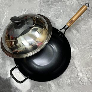 厨得乐硬质陶晶不沾锅不生锈轻便平底炒锅家用瓦斯炉电磁炉通用