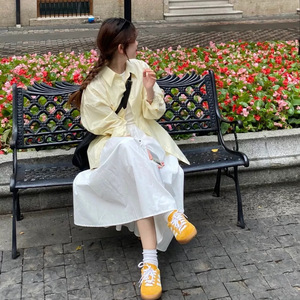 DN【多巴胺衬衫】穿搭超显嫩黄色格子衬衫长袖小个子女生宽松衬衣