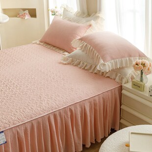 韩式夹棉床裙床笠二合一单件公主风花边床罩套带裙边床盖三四件套