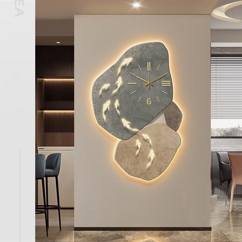 石来运转玄关装饰画轻奢客厅走廊过道挂画九鱼图挂钟入户门挂画
