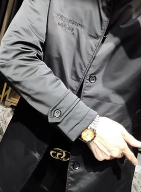 20987春季新款男中长款黑色风衣时尚翻领夹克男士春装休闲外套潮