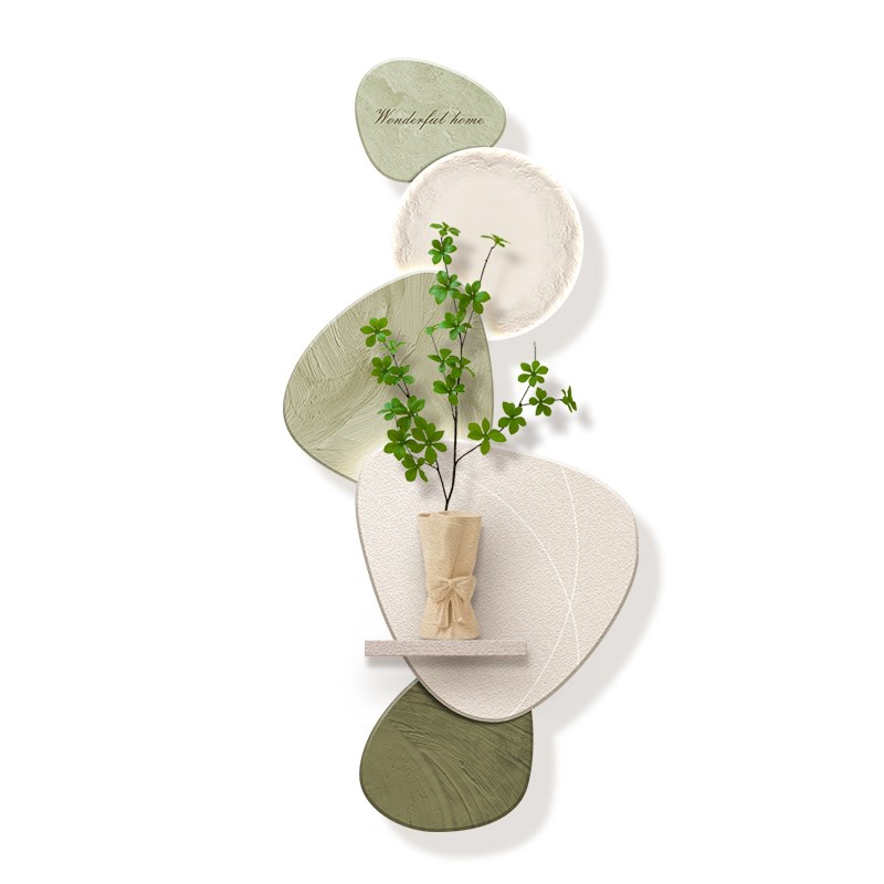 奶油风入户玄关装饰画带灯走廊过道绿植创意置物架高级感清新挂画