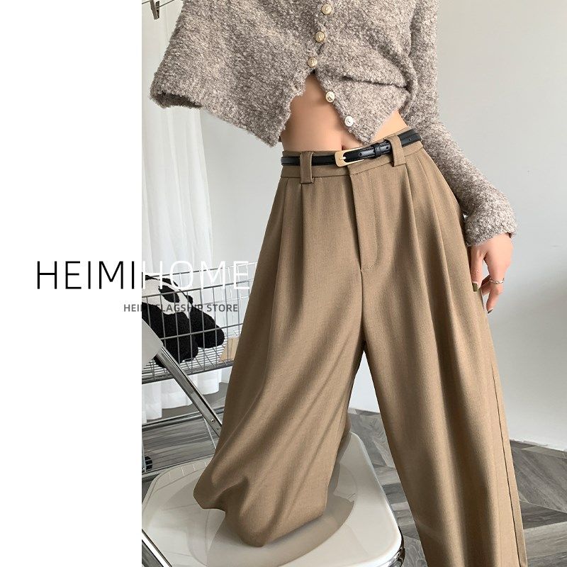 灰色高级感西装裤女春秋小个子直筒垂坠感休闲裤宽松拖地阔腿裤子