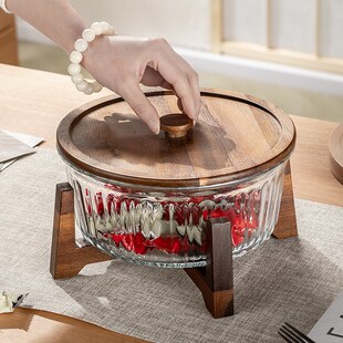 简约高颜值玻璃干果盘家用客厅茶几坚果盘密封高档零食收纳盒摆件