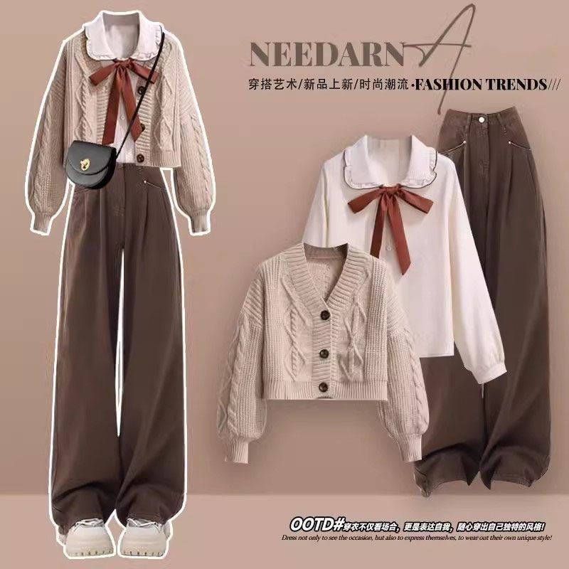 法国女童秋装2024新款套装洋气时髦毛衣12初中学生衬衫外套牛仔裤,童装/婴儿装/亲子装,套装,淘宝优惠券,粉丝福利购,淘宝优惠卷