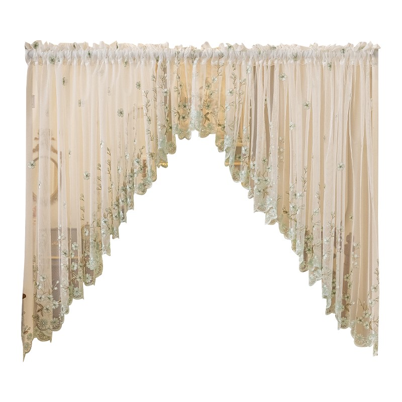 美式乡村复古蕾丝半帘门帘短帘三角装饰帘免打孔拱形门窗帘氛围感