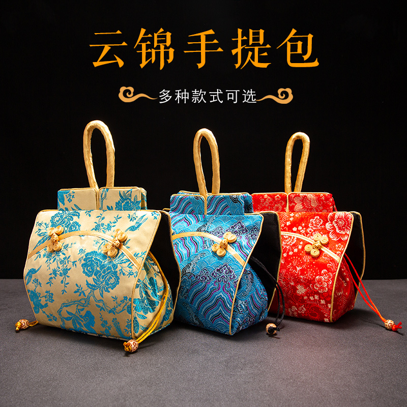 中国风小礼品南京云锦旗袍手拎包女式古风抽绳束口袋织锦缎收纳包