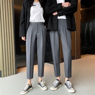 秋冬季垂坠感小西裤男士修身小脚休闲九分轻奢加绒加厚长裤西装裤