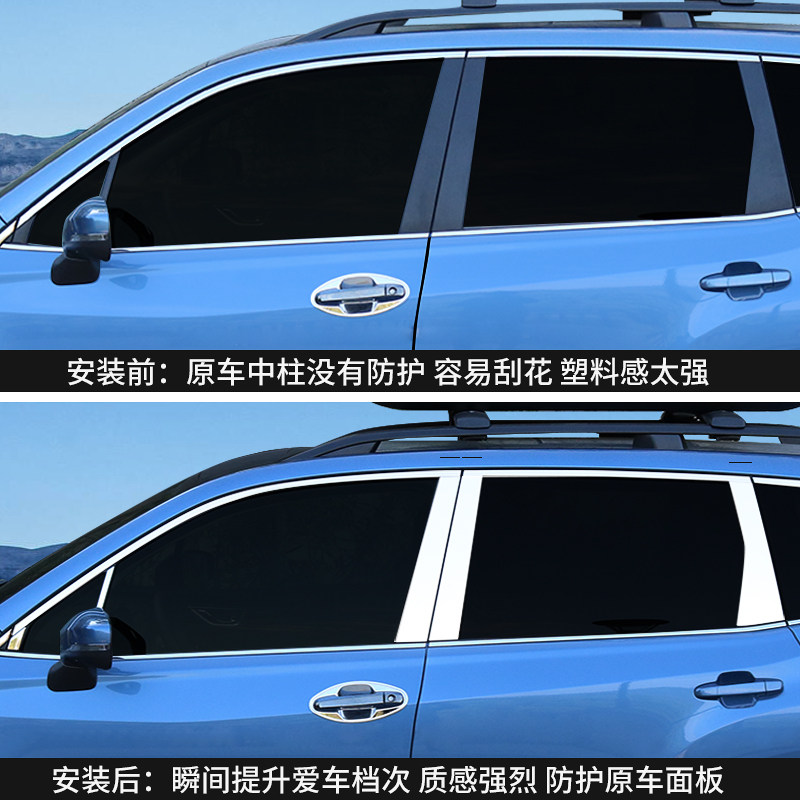 适用于斯巴鲁192021款森林人车窗饰条改装不锈钢中柱饰条亮条配件
