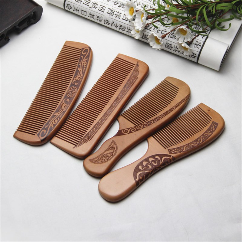 包邮木梳 桃木梳子天然雕花按摩宽齿细齿长发防脱发实惠防静电