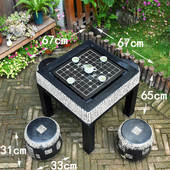 仿石雕阳台茶桌庭院落石凳石桌户外室外围棋象棋桌子花园装 饰茶台