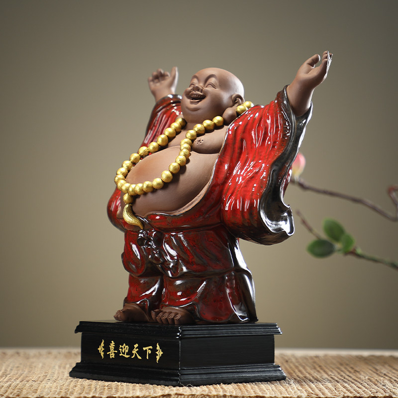 新中式客厅摆件陶瓷人物弥勒佛像家居办公室桌面装饰品摆设工艺品