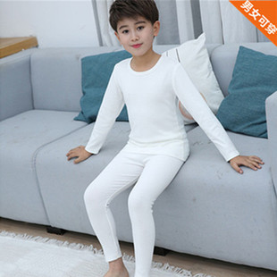 男童加绒保暖衣白色打底套装儿童秋衣裤圆领衫女童纯棉加厚表演出