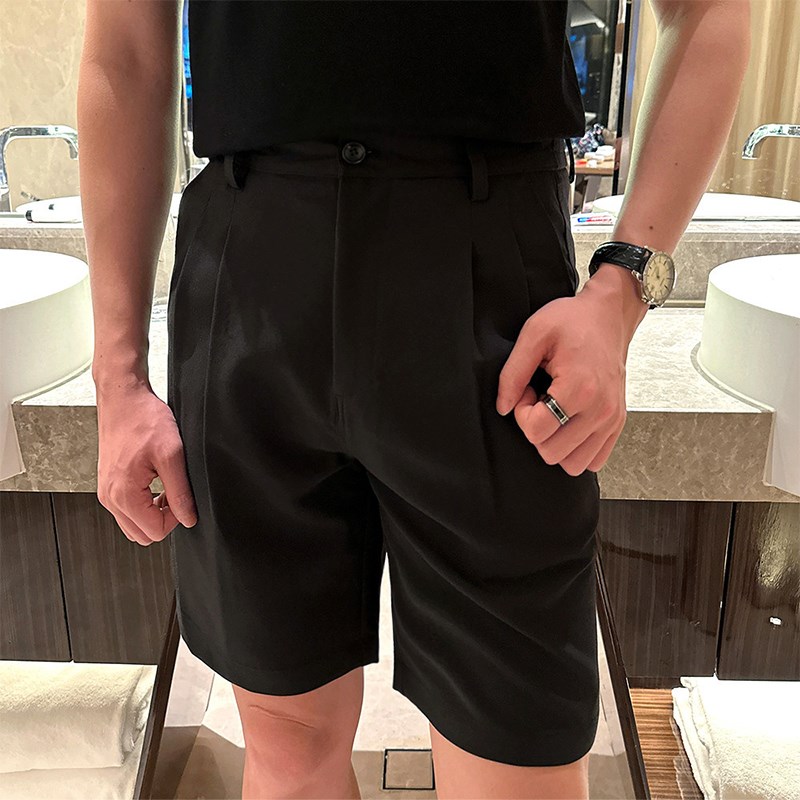 时尚高级商务男士西裤五分裤夏季新款轻熟青年休闲直筒白色短裤男