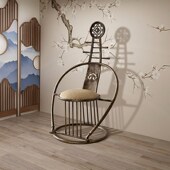 新中式 太师椅禅意艺术家具琵琶椅子 创意圈椅仿古金属茶馆客厅个性