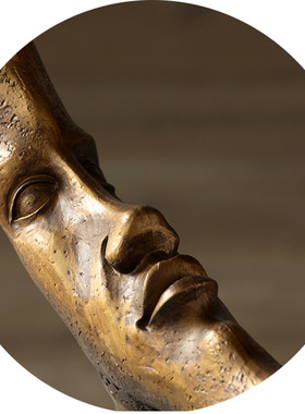 中式轻奢软装饰品酒店大堂人脸抽象雕塑客厅玄关金属铸铁装饰摆件