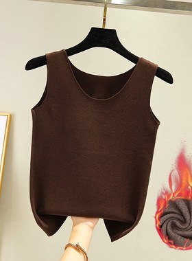 女秋冬德绒圆领保暖吊带背心加绒加厚无痕内搭打底衫修身发热上衣