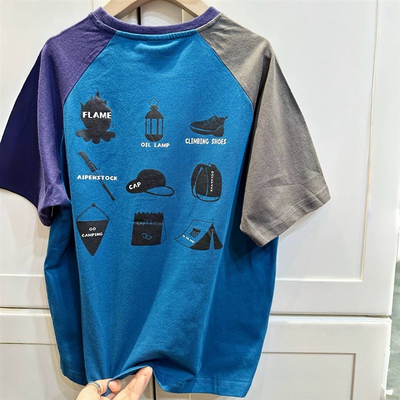 颜值爆表 户外T恤童装2025夏季新品男女儿童山系纯棉拼色短袖学生