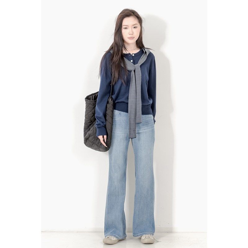 KNgs 春季森林系复古显瘦长袖围巾领两件套针织衫开衫外套女