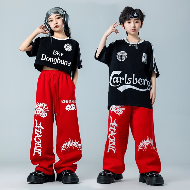 少儿爵士舞演出服女童服装时髦女团jazz露脐走秀潮服嘻哈街舞套装