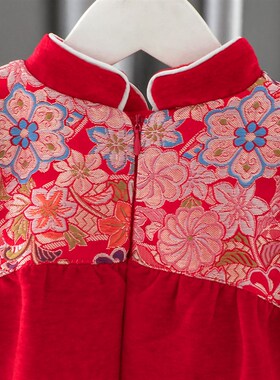 汉服女童连衣裙冬装婴儿宝宝一周岁礼服红色抓周宴儿童公主裙冬季