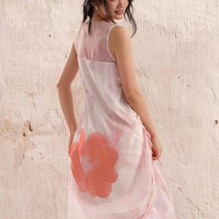 FlowerinMood｜「荷塘月色 」知性温柔网纱印花宽松度假连衣裙