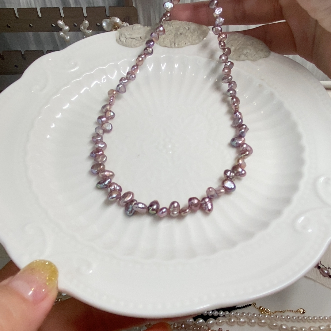 妖紫花瓣项链 非银扣