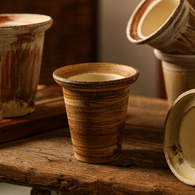 景德镇陶瓷花盆粗陶匣钵麦饭石陶盆侘寂风透气桌面摆件绿植盆花器