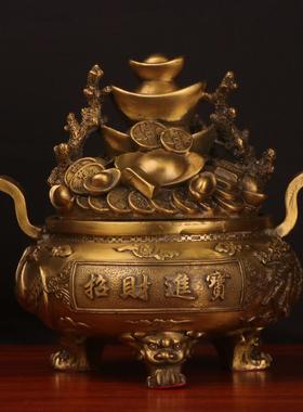 杨铜记 铜聚宝盆 四方金蟾摆件 龙凤聚宝盆摆件