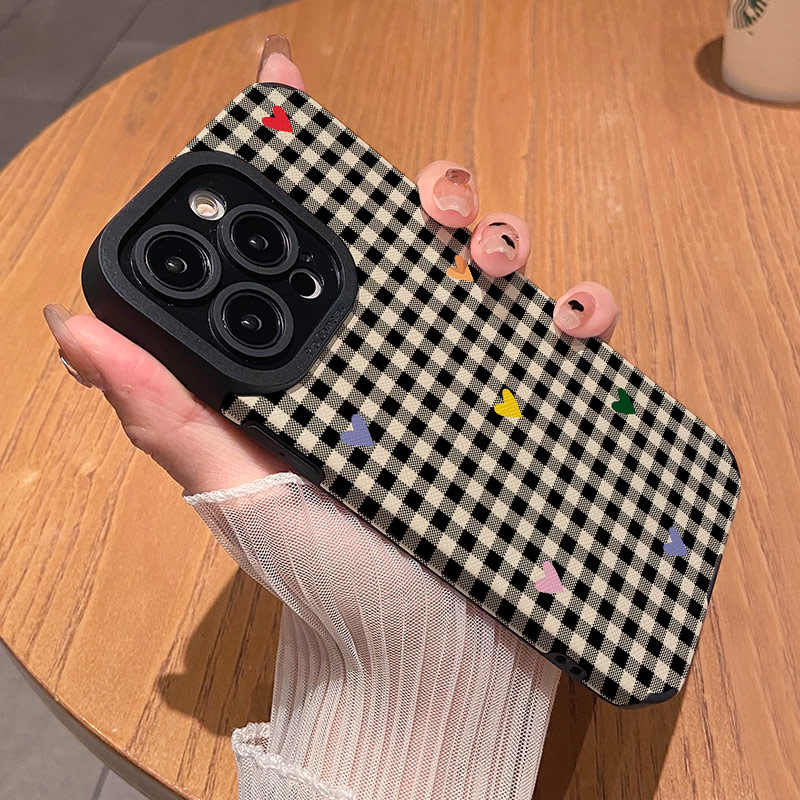 黑色格纹彩色爱心适用苹果华为vivo荣耀oppo小米iPhone17promax手机保护外壳16 15硅胶14 13新款12 11情侣P80