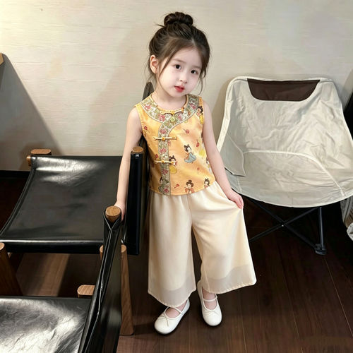 端午限定女童汉服马甲夏装新款儿童唐装提花盘扣背心宝宝演出服