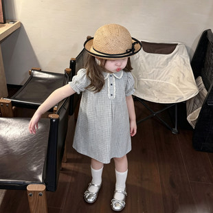 女童连衣裙2026新款女宝夏装法式气质泡泡短袖娃娃领衬衫裙公主裙