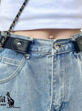 袋鼠帆布皮带女士懒人隐形牛仔裤免打孔松紧腰带收腰神器裤腰带