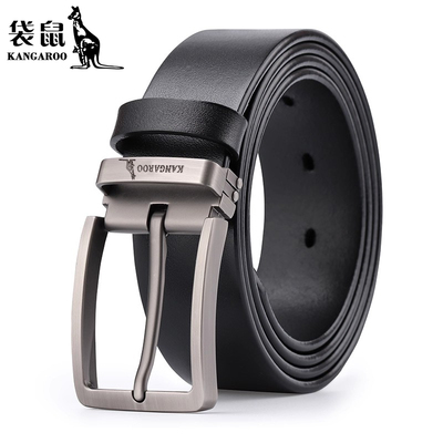 袋鼠皮带男真皮针扣正品头层复古裤带潮2025新款牛皮腰带男休闲