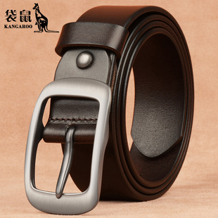 袋鼠头层牛皮腰带女真皮针扣皮带女时尚 带女牛皮 牛仔百搭休闲裤