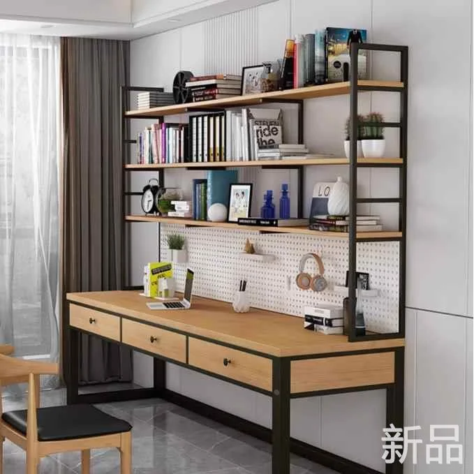 美式实木书桌书架一体带抽屉书电柜双人脑桌办公桌家用学习写新品