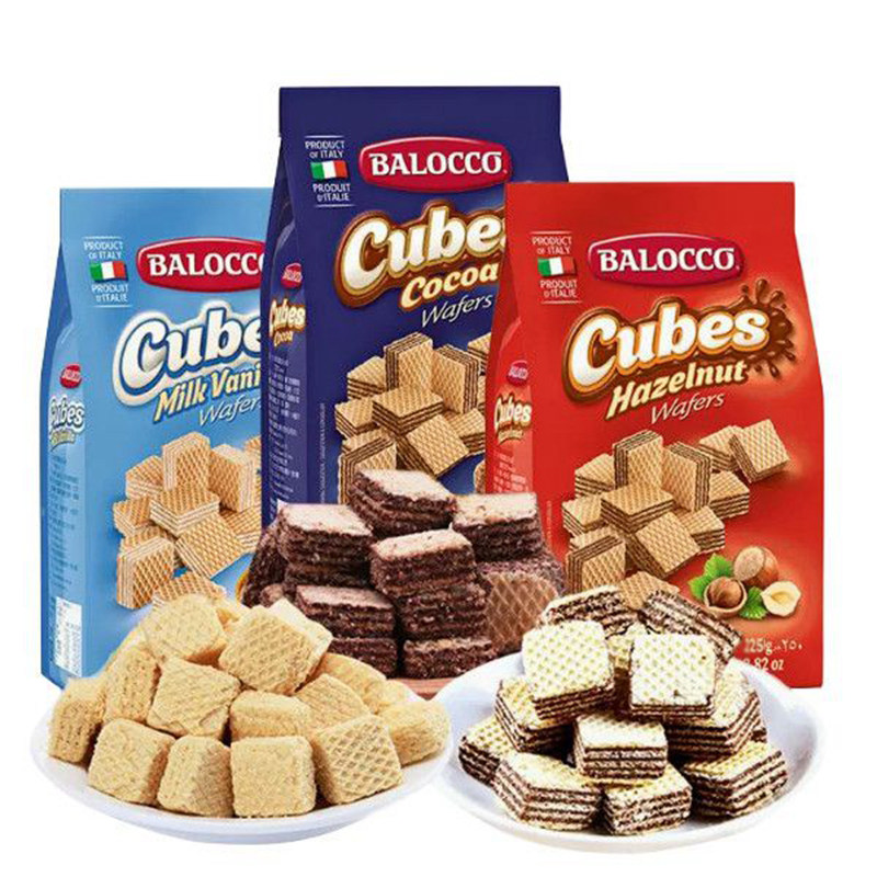 意大利原装进口BALOCCO百乐可威化饼干125gX3袋休闲零食下午茶点