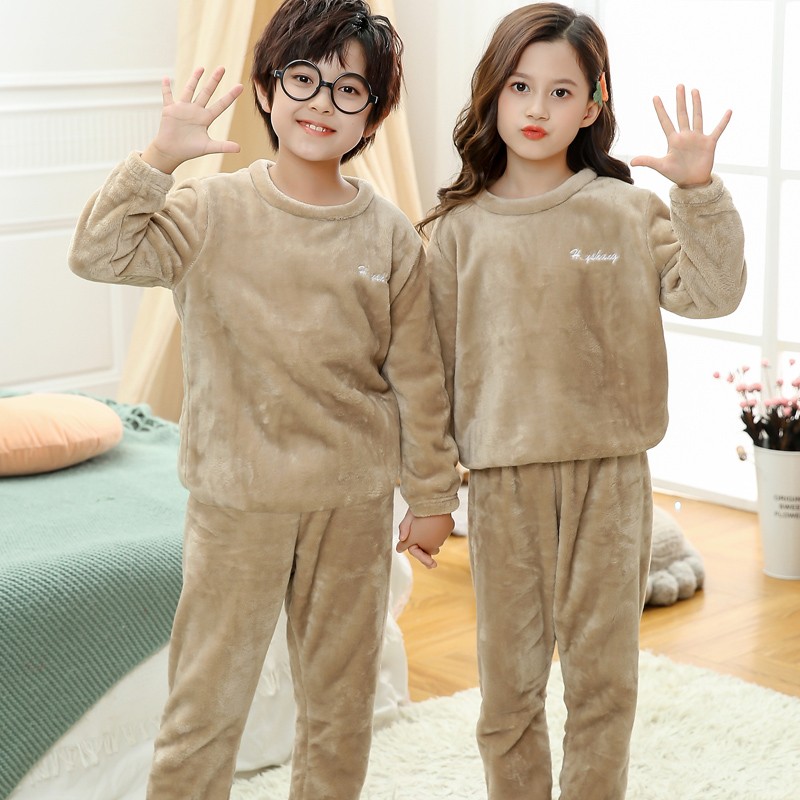 冬季儿童睡衣男孩珊瑚绒女童小孩男童冬天暖暖套装加绒加厚法兰绒