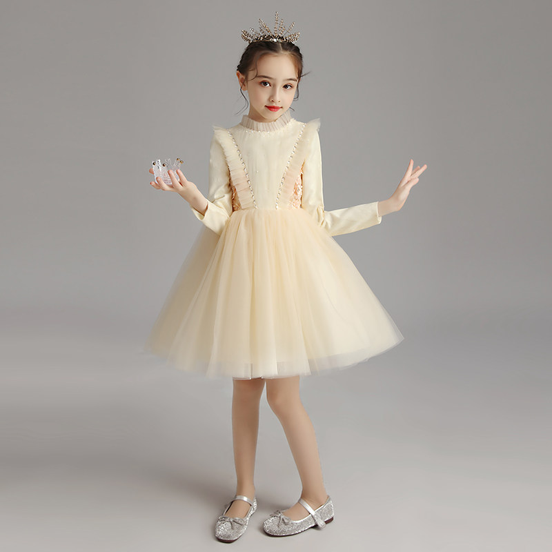 女童加绒加厚礼服公主裙主持人小花童婚纱儿童钢琴演出服演奏冬季