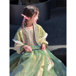 女童汉服2024春季新款儿童中国风马甲连衣裙包包女宝宝古风三件套