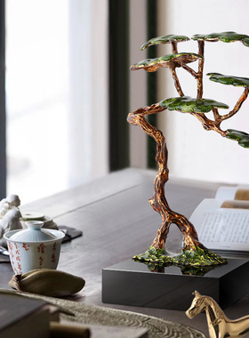 禅意空间迎客松树摆件家居玄关博古架摆件艺术品客厅摆件水晶祝福