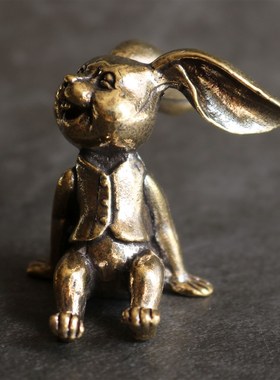 复古小铜器摆件纯黄铜生肖卡通可爱兔家居桌面茶宠装饰礼品工艺品