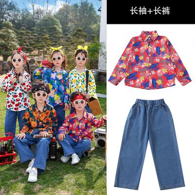 卡拉永远ok舞蹈服失恋阵线联盟儿童演出服8090港风童装复古花衬衫