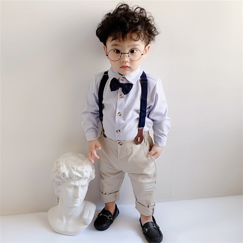 男童背带裤套装婴儿礼服宝宝春夏装1周岁生日礼服男花童绅士西装
