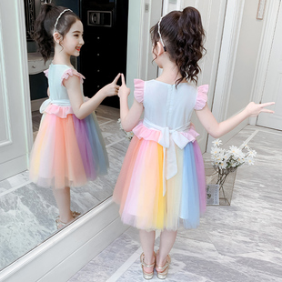 裙子公主裙纱裙夏季 宝宝小女孩彩虹儿童装 2021新款 女童连衣裙夏装