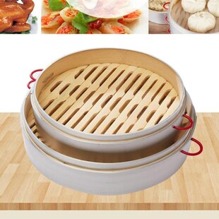 .小号通用蒸笼盖蒸饭竹制蒸饭圆形手工蒸屉加深24厘米18cm铝包边