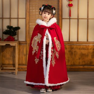 汉服披风儿童加绒加厚保暖斗篷披肩中国风小女童外出防风外套冬装
