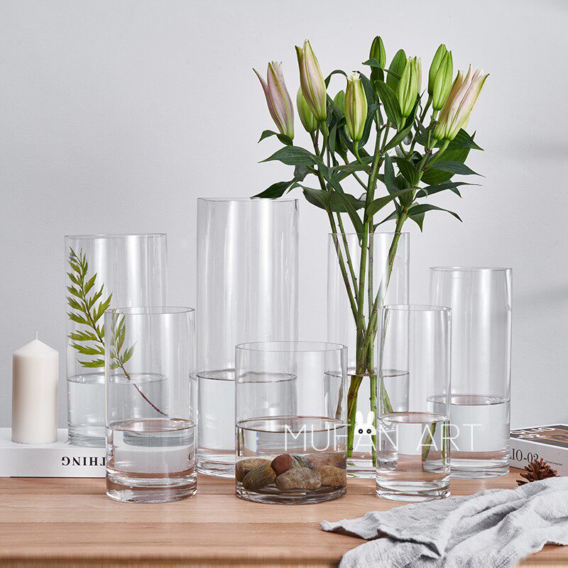 北欧简约直筒分支花瓶网红文艺透明玻璃花瓶客厅鲜花水培容器家居