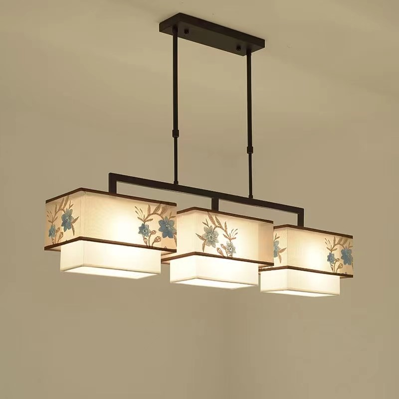 新中式吊灯客厅灯中国风餐厅灯三头家用长方形茶室禅意吧台灯具