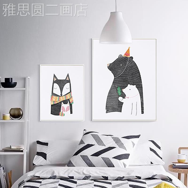 网红温北欧动物客厅装饰画馨玄关厅E饭挂画现代简约三联画自然萌图片
